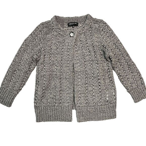 JONES NEW YORK Sweater Womens Sz Small Ribbon Open Knit One Button Cardigan Gray - Picture 1 of 6